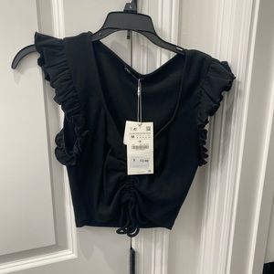 Zara Black Ruffled Crop Too Size M